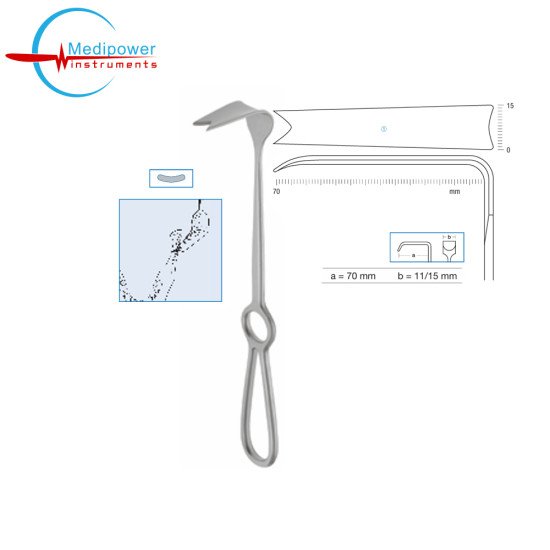 Obwegeser Ramus Retractors, 22cm, Working Lenght (a=70mm), Width (b=11/15mm)