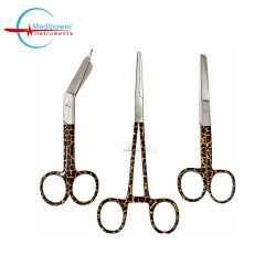 SET of 3 Pieces Nursing Scissors 5",Bandge Scissors  5.5", Artery Forceps 6"  Leopard Dark Brown