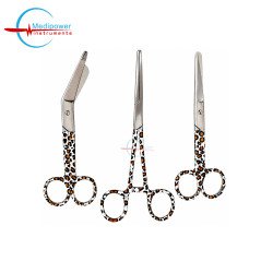 Set of 3 White Leopard Medical Instrument Kit – 5" Nursing Scissors, 5.5" Bandage Scissors & 6" Artery Forceps
