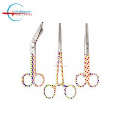Set of 3 Colorful Polka Dot Stainless Steel Medical Instruments – 5" Nursing Scissors, 5.5" Bandage Scissors & 6" Artery Forceps
