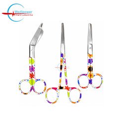 Colorful Flowers Surgical Healthcare Instrument Kit – 5" Nursing Scissors, 5.5" Bandage Scissors & 6" Artery Forceps 