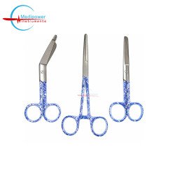 Blue Floral Medical Instruments – 5" Nursing Scissors, 5.5" Bandage Scissors & 6" Artery Forceps | Stainless Steel Surgical Instrument Set