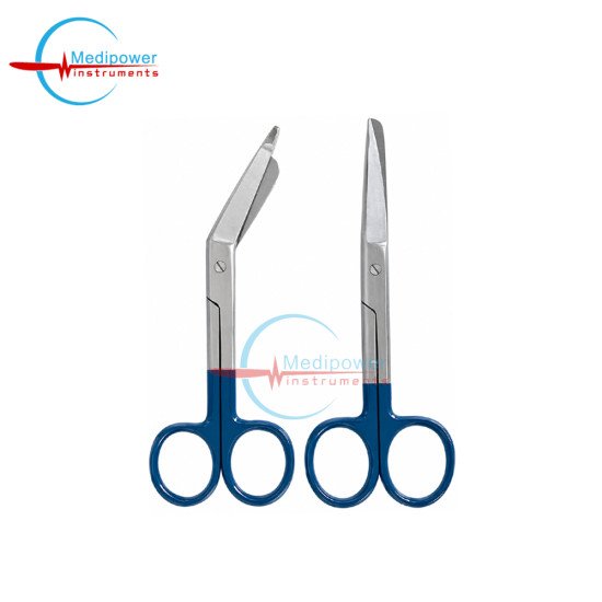 Set of 2 Pieces Nursing Scissors 5" + Bandage Scissors 5.5" Waspa Blue Color Handle