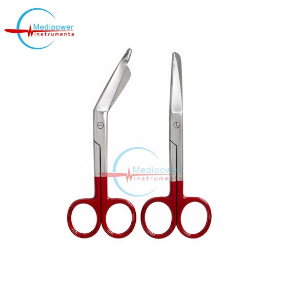 Set of 2 Pieces Nursing Scissors 5" + Bandage Scissors 5.5" Bordeaux Red Color Handle