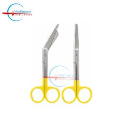 Set of 2 Pieces Nursing Scissors 5" + Bandage Scissors 5.5" Yellow Powder Coating Color Handle