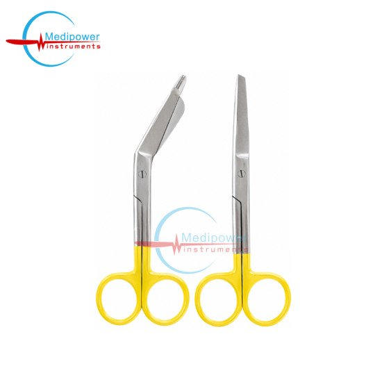 Set of 2 Pieces Nursing Scissors 5" + Bandage Scissors 5.5" Yellow Powder Coating Color Handle