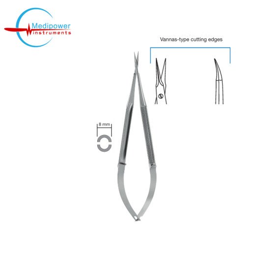 Micro Scissors  Round Handle( 8mm) Vannas type cutting edges 15cm