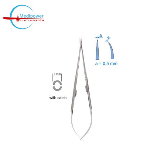 Diamond Dust Coating Micro Needle Holders Round Handle 8mm With Locking Catch,(Tip 0,5 mm)