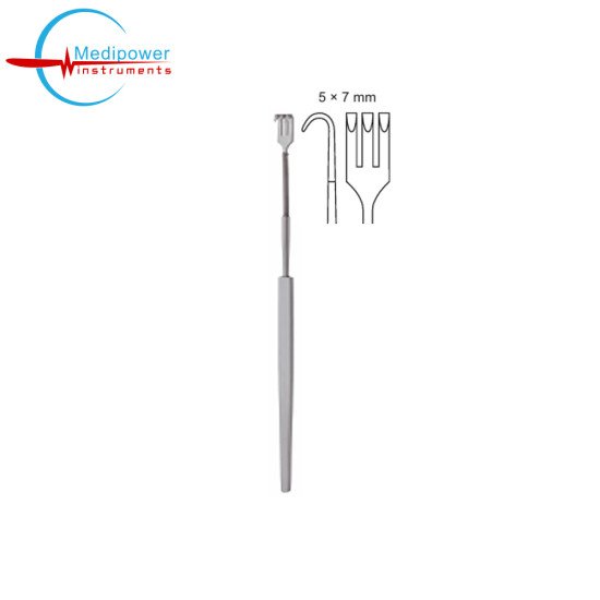Flexible Shaft Retractor 3 Prongs, Blunt,16 cm, (5×7mm) 