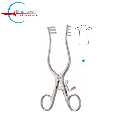 Weitlaner Self-retaining Retractor,16.5cm, Semi Sharp, 3x4 Prongs, (18mm) 