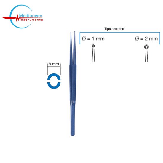 Titanium Micro Forceps With Round Handle 8mm , Tips serrated