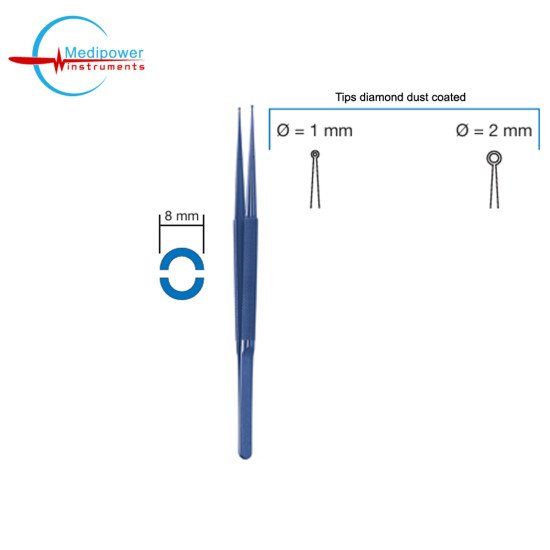 Titanium Micro Forceps With Round Handles 8mm, Tips Diamond Dust Coated