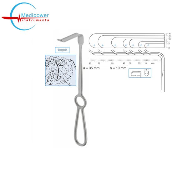 Obwegeser Soft Tissue Retractor,23cm, Working Length (a = 35mm), (Width b = 10mm), (Curved Up)