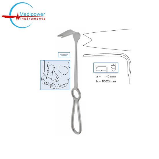 Obwegeser Nasal Spine Retractor, 22cm, Working Lenght (a = 45mm), Width (b = 10/23mm)