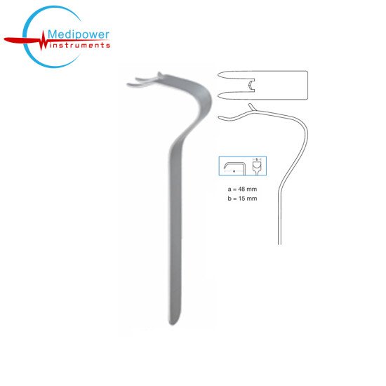 Obwegeser Chin retractor,16cm, Working Length (a = 48mm), Width (b = 15mm)